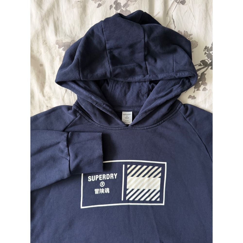 SuperDry Sport Mens Navy Blue Graphic Pullover Hoodie MS310934A Size XXL 2XL
